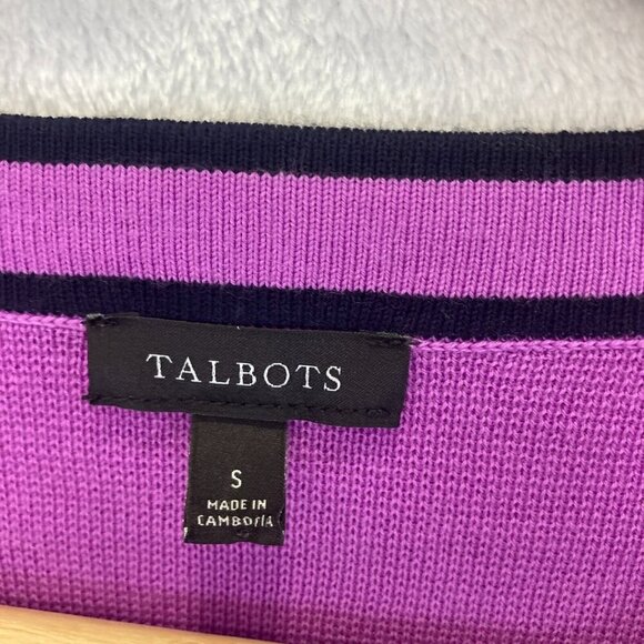Talbots (2024) Tipped Crewneck Cardigan Sweater Womens Size Small S Purple - Picture 4 of 12
